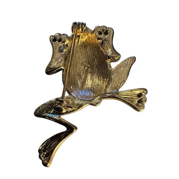 Vtg Lauren Conrad Enamel Leaping Frog Brooch Gold Tone Rhinestone Pin Signed LC - Picture 6 of 12